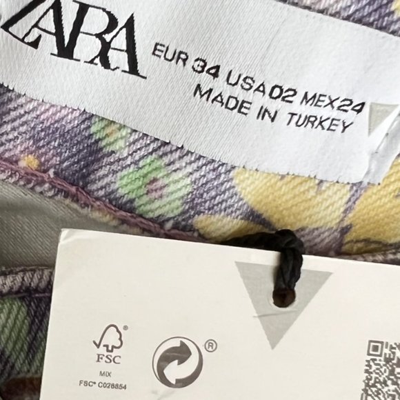 NEW! ZARA Floral High Waisted Denim 70s Shorts Lilac, Size US 2 (EU 34) - Picture 16 of 16